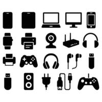 Tech Device Icons Silhouette Set of Gadgets, Accessories, and Electronics vector