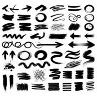 Grunge Brush Stroke and Arrow Set Ink Swirl Scribble Element Collection vector