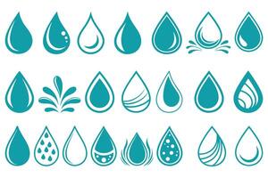 Set of Water Drop Icons and Splash Symbols Collection of Liquid Drop Designs for Eco, Nature, and Clean Water Themes vector