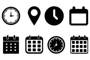 Calendar and Clock Icon Set Time, Date and Location Symbols for Planning Design vector