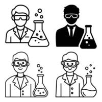 Science Lab Icon Set Chemist, Beaker, Laboratory, Experiment Illustration vector