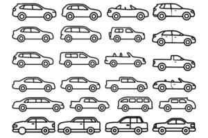 Car Icons Collection Line Art Vehicle Silhouettes for Design and UI vector
