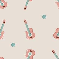 Retro guitar pattern with teal circles on light background vector