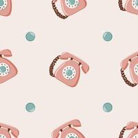 Retro rotary phone pattern with teal circles vector