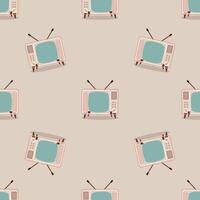 Outlined retro TV pattern with shadows on beige background vector