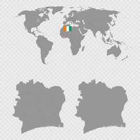Ivory Coast Map Set with World Location. vector