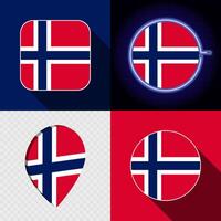 Set of modern icons with the national flag of Norway. vector