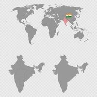 India Map Set with World Location. vector