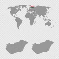 Hungary Map Set with World Location. vector