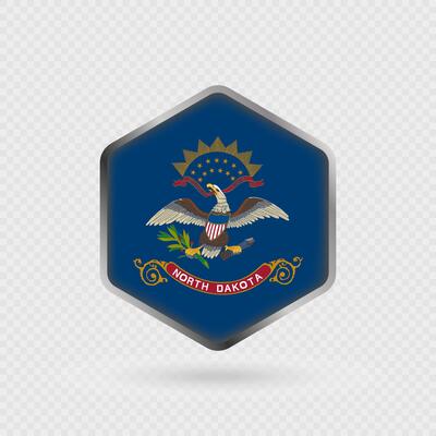 North Dakota State Flag Icon in Hexagon Shape.
