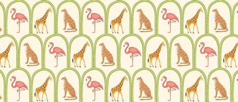 Tropical pattern in retro style with African animals. vector