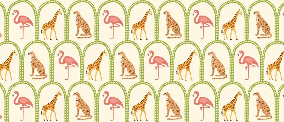 Tropical pattern in retro style with African animals.