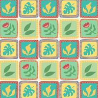 Tropical retro pattern with palm leaves in patchwork style. vector
