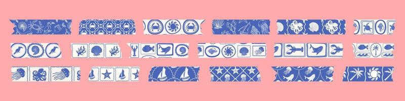 Collection of washi tapes. Colorful strips for scrapbooking, sticky labels. Border elements, paper stickers. vector