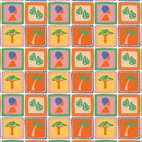 Tropical retro pattern with African motifs in patchwork style. vector