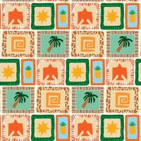 Summer tropical patchwork seamless retro pattern. Ethnic checkered background for printing on fabric and textile. vector