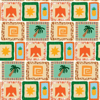Summer tropical patchwork seamless retro pattern. Ethnic checkered background for printing on fabric and textile.