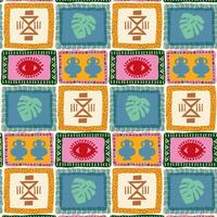 Summer tropical patchwork seamless retro pattern in ethnic style for printing on fabric and textile. vector