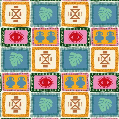 Summer tropical patchwork seamless retro pattern in ethnic style for printing on fabric and textile.