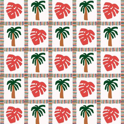 Tropical retro - background with palm tree and palm leaf. Summer ethnic background for fabric, packaging, printing.