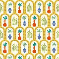 Tropical retro pattern with african vases in patchwork style. Ethnic seamless background. vector