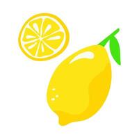 Lemon whole and lemon slice isolated on white background. vector