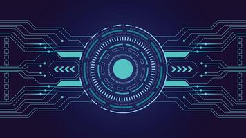 Abstract futuristic technology background featuring a glowing circular HUD interface and horizontal circuit lines. Ideal for digital communication, cybersecurity, and innovation. vector