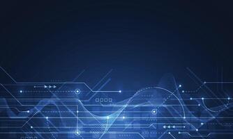 Abstract blue glowing line technology circuit board background design. Communication dot and line speed. vector