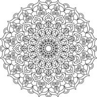 Intricate, symmetrical mandala illustration for coloring pages, meditation, and decorative use. Features complex floral and geometric patterns, ideal for stress relief and creative projects vector