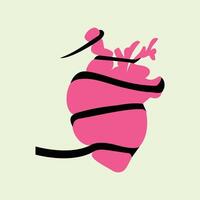Heart icon, Flat design style. Valentines day card. Illustration of a heart wrapped in a rope. Design illustration of a heart being held hostage. vector