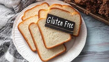 Gluten free loaf bread slice on white plate for breakfast photo