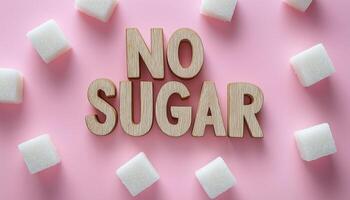 White sugar cubes pattern with wooden text in pink background photo