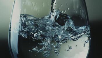 Fresh pouring water drink on transparent glass for hydration photo
