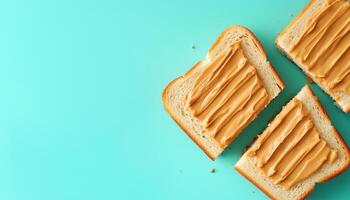 Loaf bread slice with peanut butter jam topping for simple breakfast photo