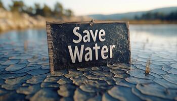 Water on lake crisis field area problem and motivation text board for protection photo