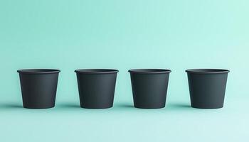 Four black paper cups disposable drink for simple take away container photo