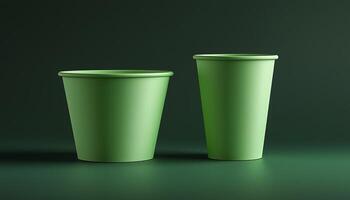 Two green eco friendly paper cup recycle mockup packaging photo