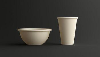 empty blank bowl and cup paper disposable for brand label mockup delivery packaging photo