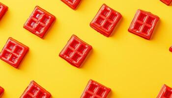 Chocolate red waffle pattern strawberry flavor seamless on yellow background photo