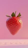 Strawberry floating vertical for wallpaper background fruit theme on pink background photo