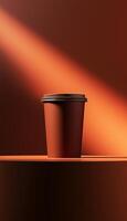 Chocolate hot paper cup deep brown color mockup container drink isolated deep solid background for branding photo