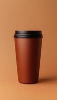 Chocolate hot blank paper cup deep brown color mockup container drink isolated deep solid background photo
