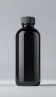 Black glass bottle transparrant mockup liquid water container and story background photo