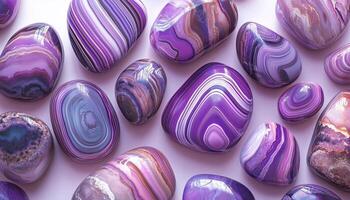 Purple polished gravel stone pattern mineral with white and pink shiny line for nature background photo