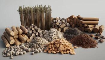 Wooden waste timber material pile for biomass alternative energy photo