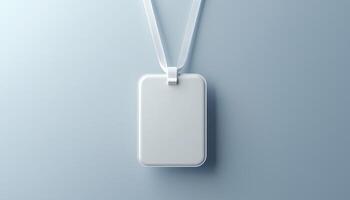Card holder lanyard white tag mockup for identity or other on soft blue background photo