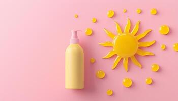 Yellow plastic bottle pump cream container for sun screen skincare protection for branding photo