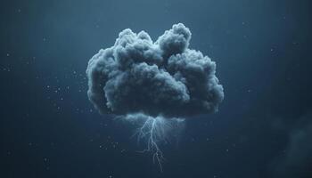 Dark cloud with lighting bolt splashing on darkness sky photo