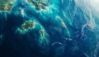 Green island and blue ocean view from sky aerial nature journey photo