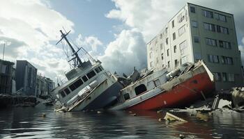 Harbor nature disaster impact port transportation photo